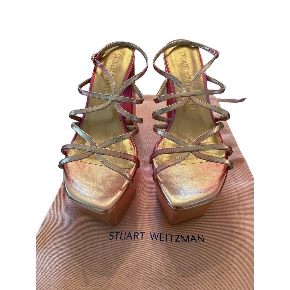 Stuart Weitzman Women's Hot Pink BarelyThere Square High Platform Sandal Size 8B - Picture 5 of 10